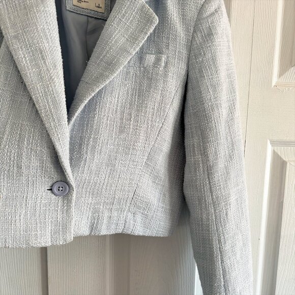 Tweed Cropped Baby Blue Structured Blazer - Picture 4 of 5
